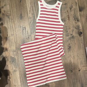 Red and White Striped Maxi Dress with side slit